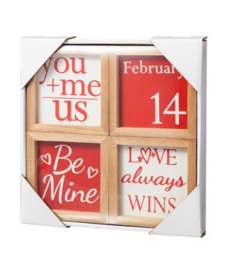 4" H Valentine's Wooden Block Table Decor, Set of 4