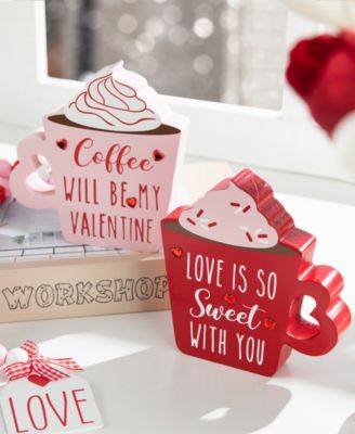 Wooden Valentine's Coffee Cup Table Decor, Set of 2