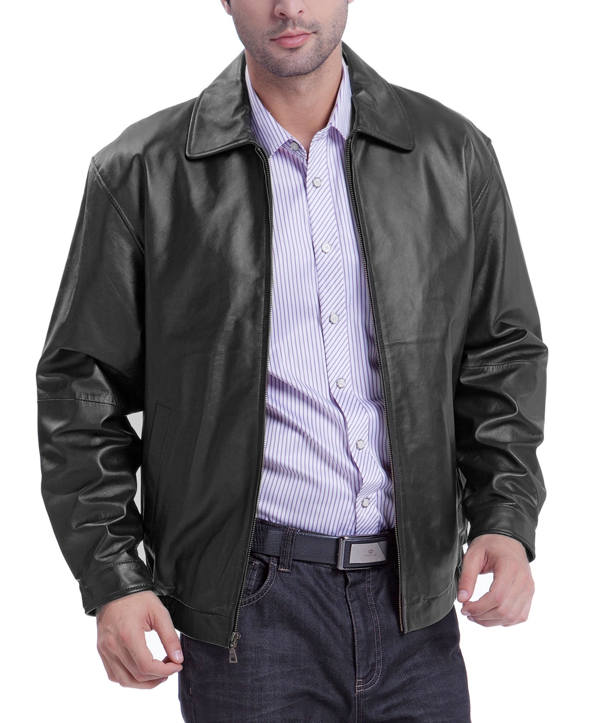 Men Derrick Leather Bomber Jacket - Black