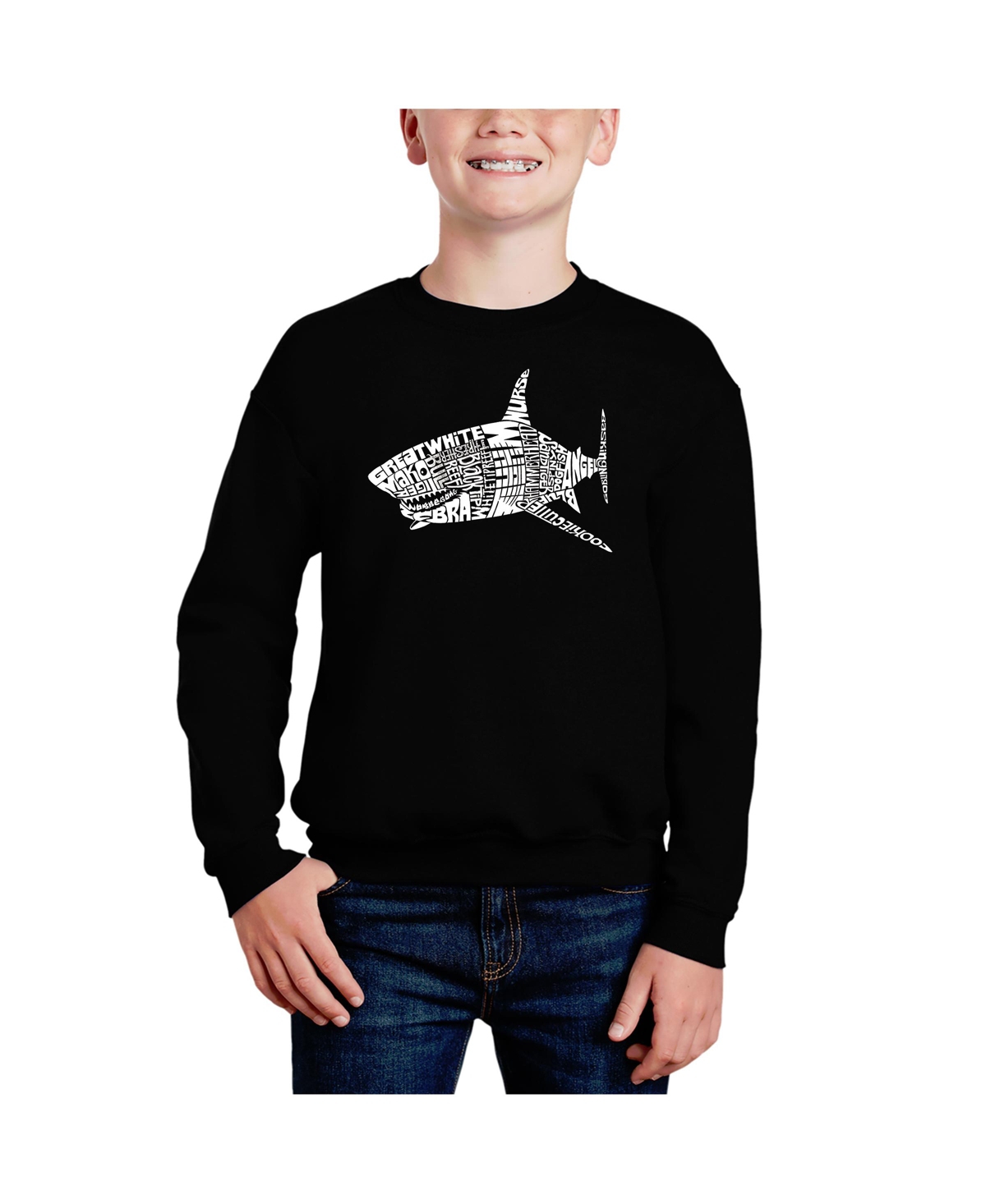 Species Of Shark - Big Boy's Word Art Crewneck Sweatshirt