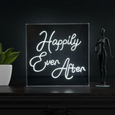 Happily Ever After Square Contemporary Glam Acrylic Box USB Operated LED Neon Light