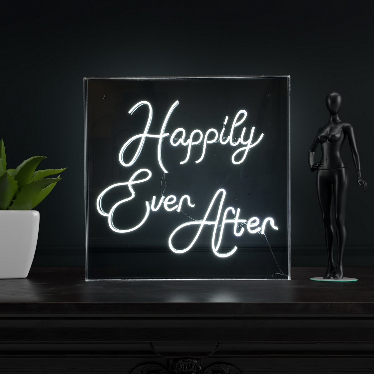 Jonathan Y Happily Ever After Square Contemporary Glam Acrylic Box Usb Operated Led Neon Light