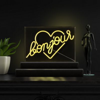 Bonjour Heart Contemporary Glam Acrylic Box USB Operated LED Neon Light