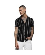 Largemouth Men's Short Sleeve Striped Shirt Black White : :  Clothing, Shoes & Accessories