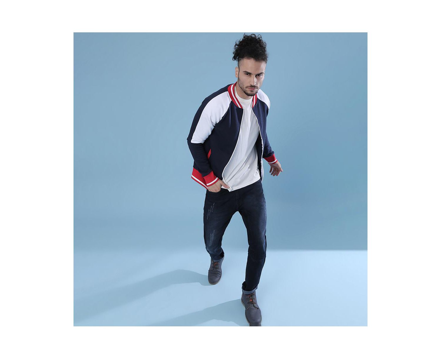 Men's Multicolor Zip-Front Jacket With Raglan Sleeve