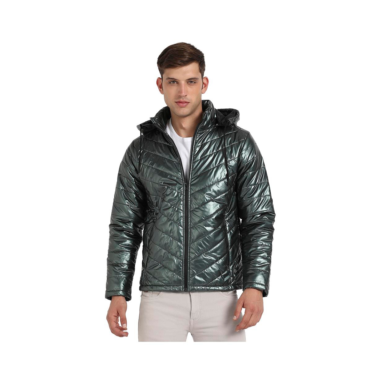 Men's Forest Green Zip-Front Quilted Puffer Jacket - Forest green