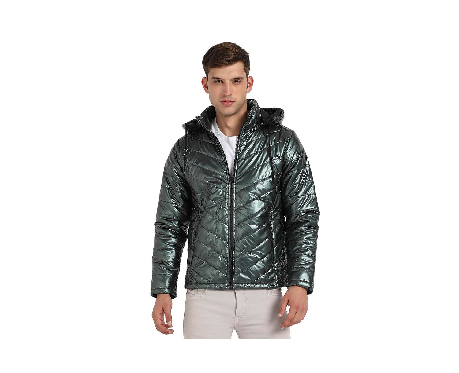 Men's Forest Green Zip-Front Quilted Puffer Jacket