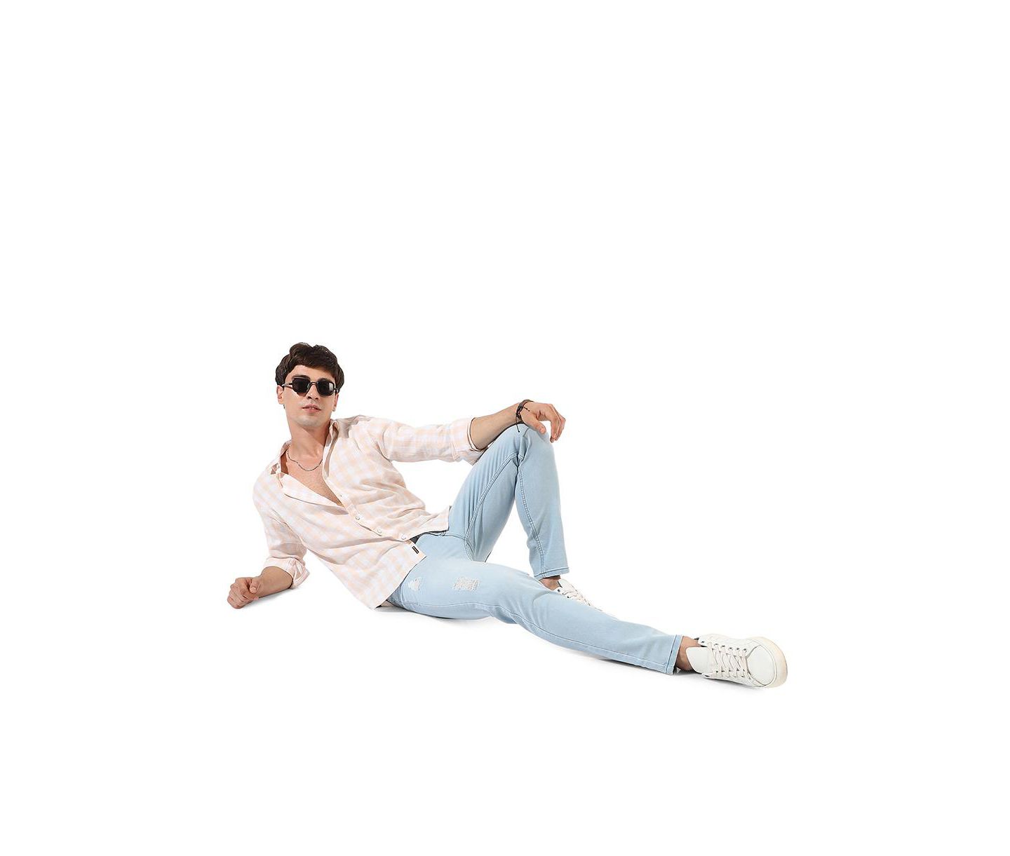 Мужская рубашка Cahoot Campus Sutra White And Peach Checkered Regular Fit Casual, цвет: Разноцветный — фото 3
