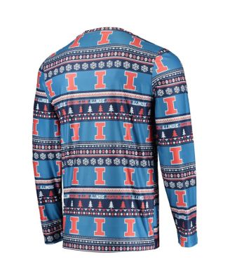 Men's Blue Illinois Fighting Illini Ugly Sweater Long Sleeve T-shirt and Pants Sleep Set