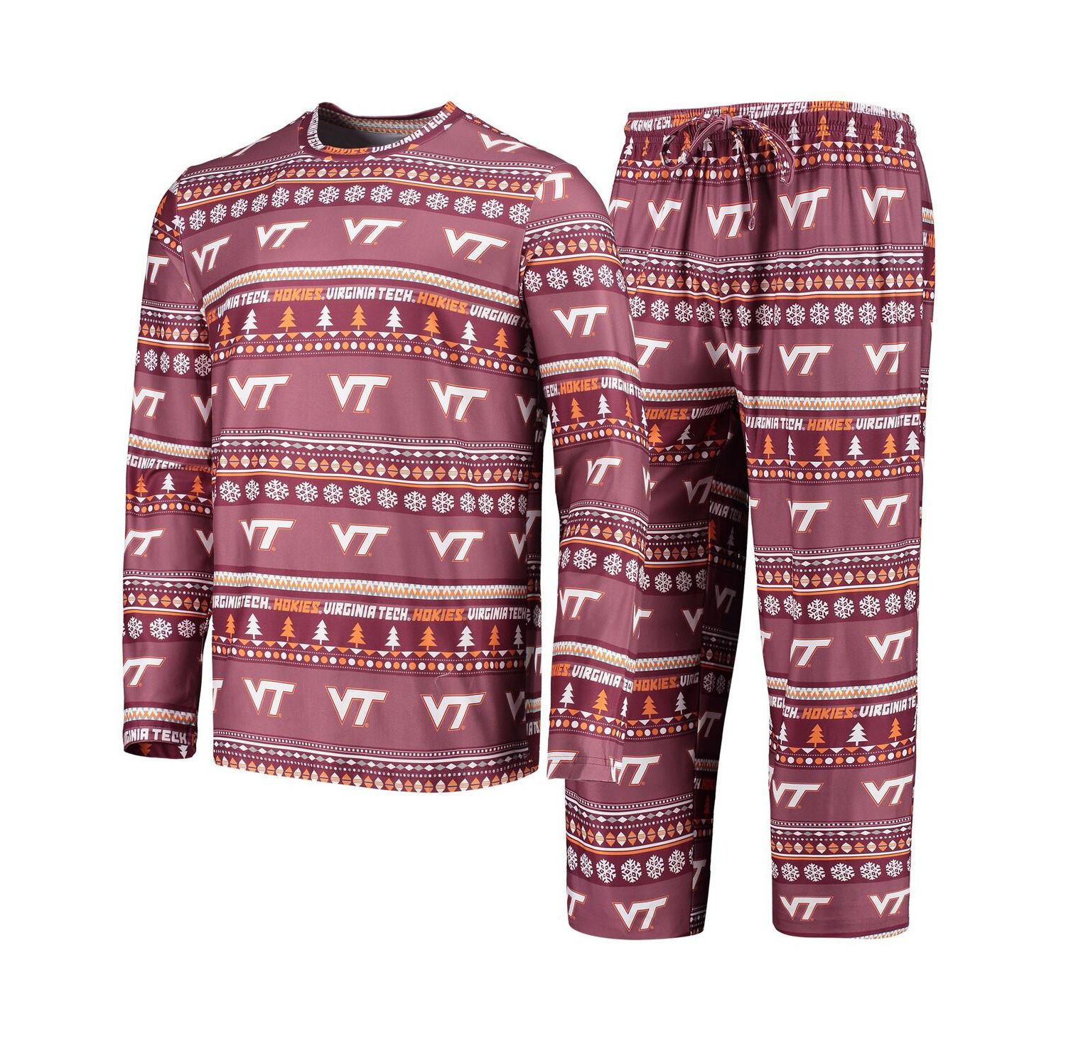 Men's Maroon Virginia Tech Hokies Ugly Sweater Long Sleeve T-shirt and Pants Sleep Set