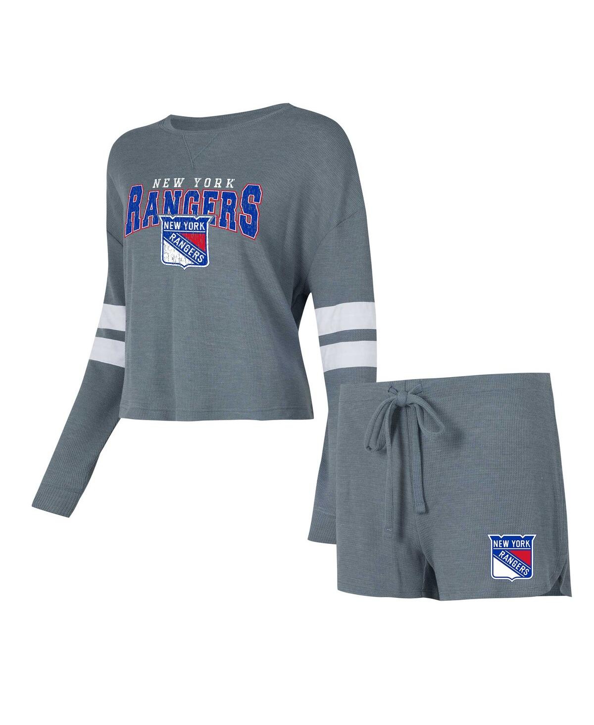 Women's Concepts Sport Gray Distressed New York Rangers MeadowÂ Long Sleeve T-shirt and Shorts Sleep Set - Gray