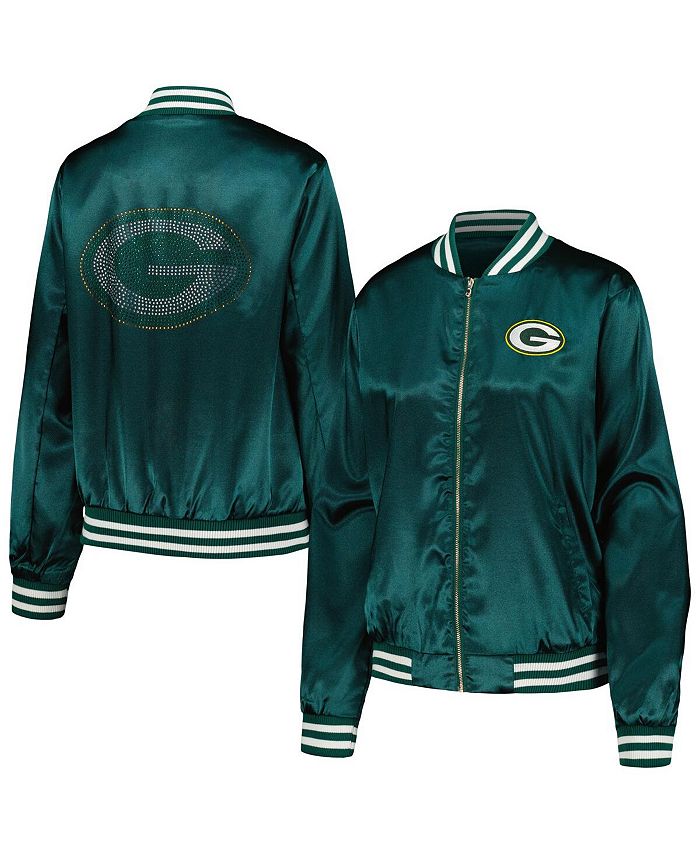 Cuce Women's Green Green Bay Packers Rhinestone Full-Zip Varsity Jacket ...