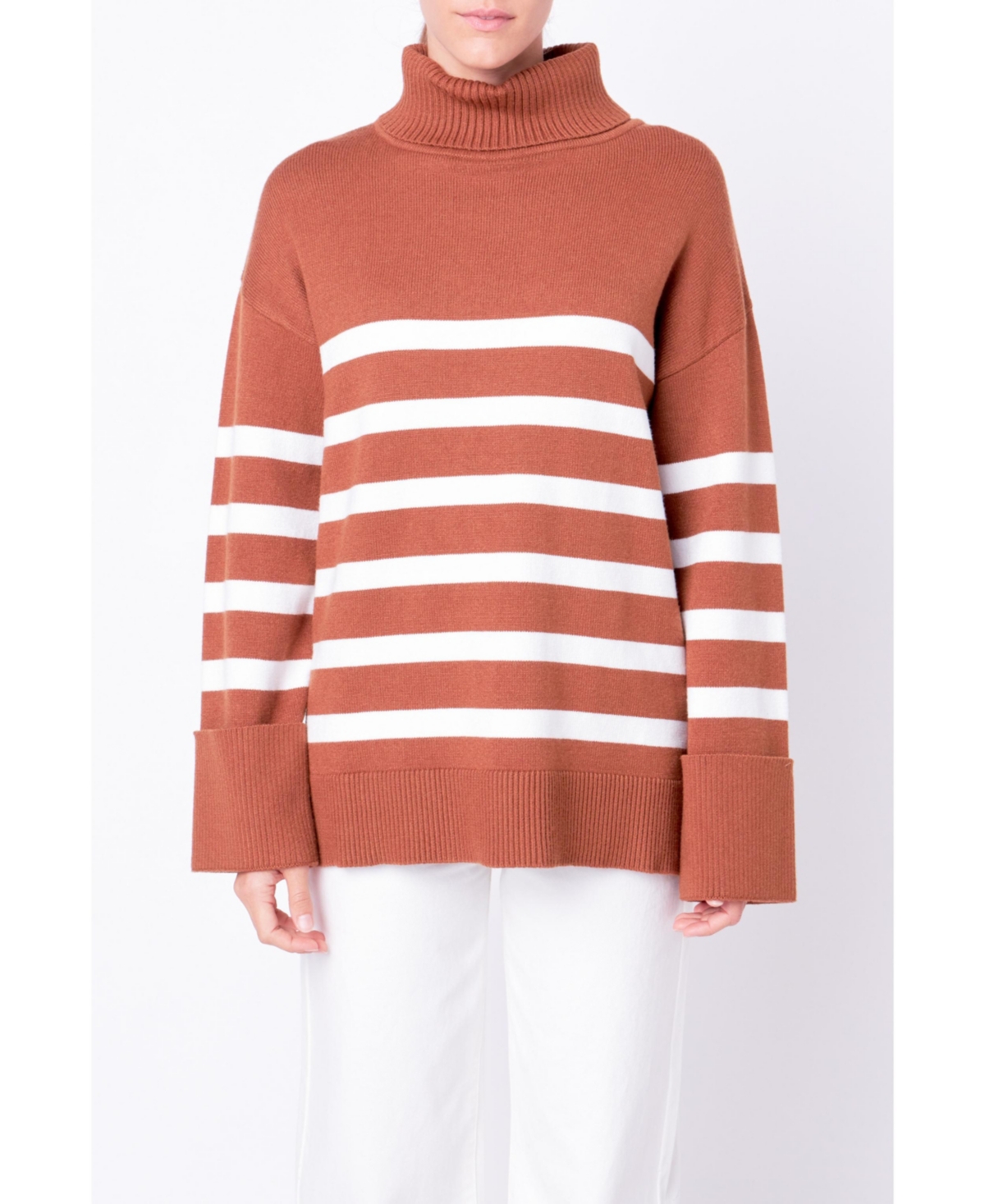 ENGLISH FACTORY WOMEN'S TURTLE NECK STRIPE SWEATER
