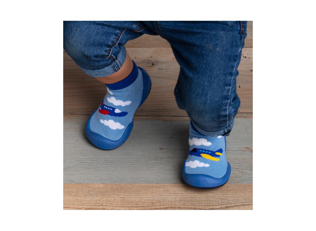 Komuello Infant Boy First Walk Sock Shoes- Aeroplane