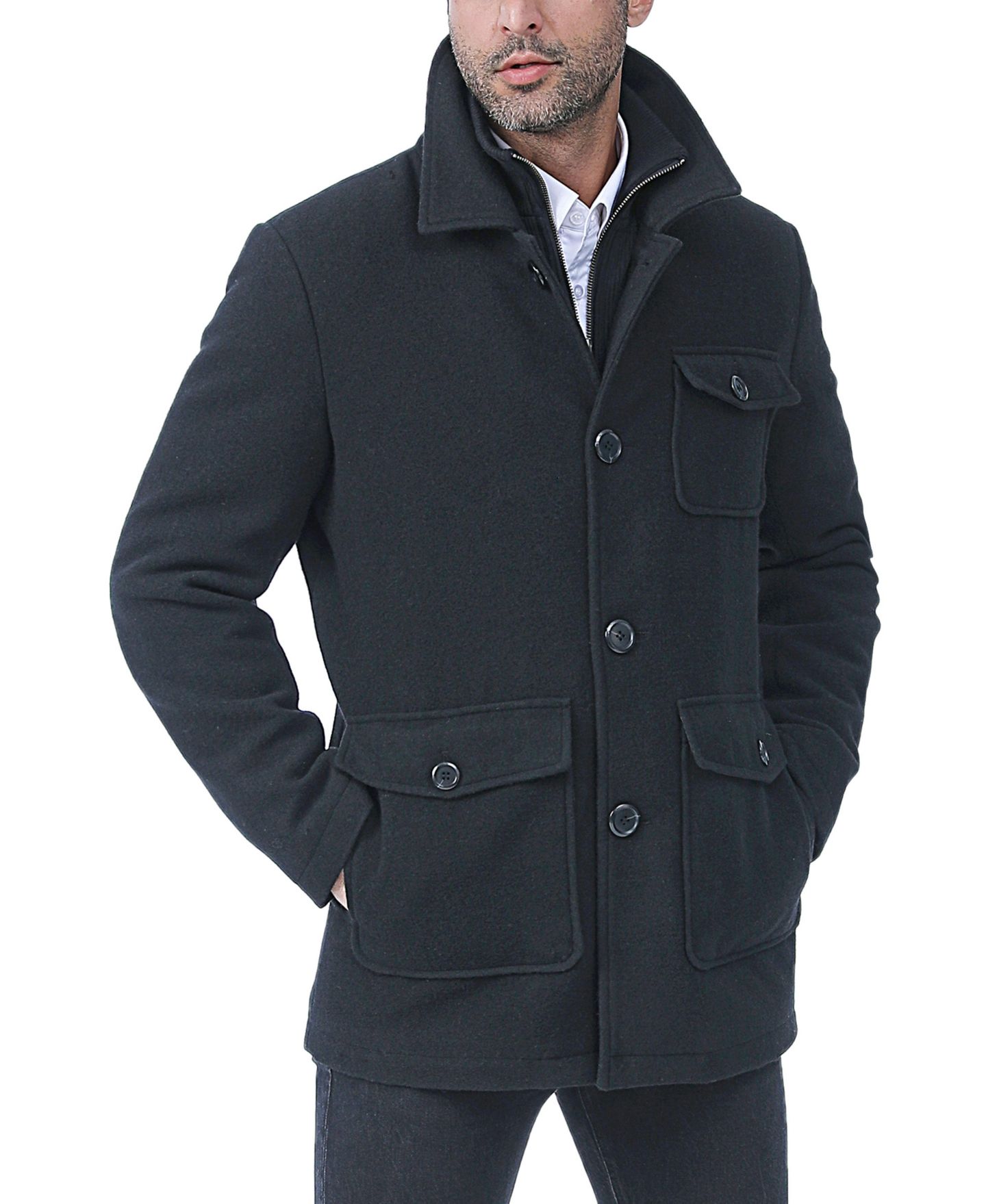 Мужское пальто BGSD Men Calvin Wool Blend Car Coat with Removable Bib - Tall, цвет: Чёрный — фото 1