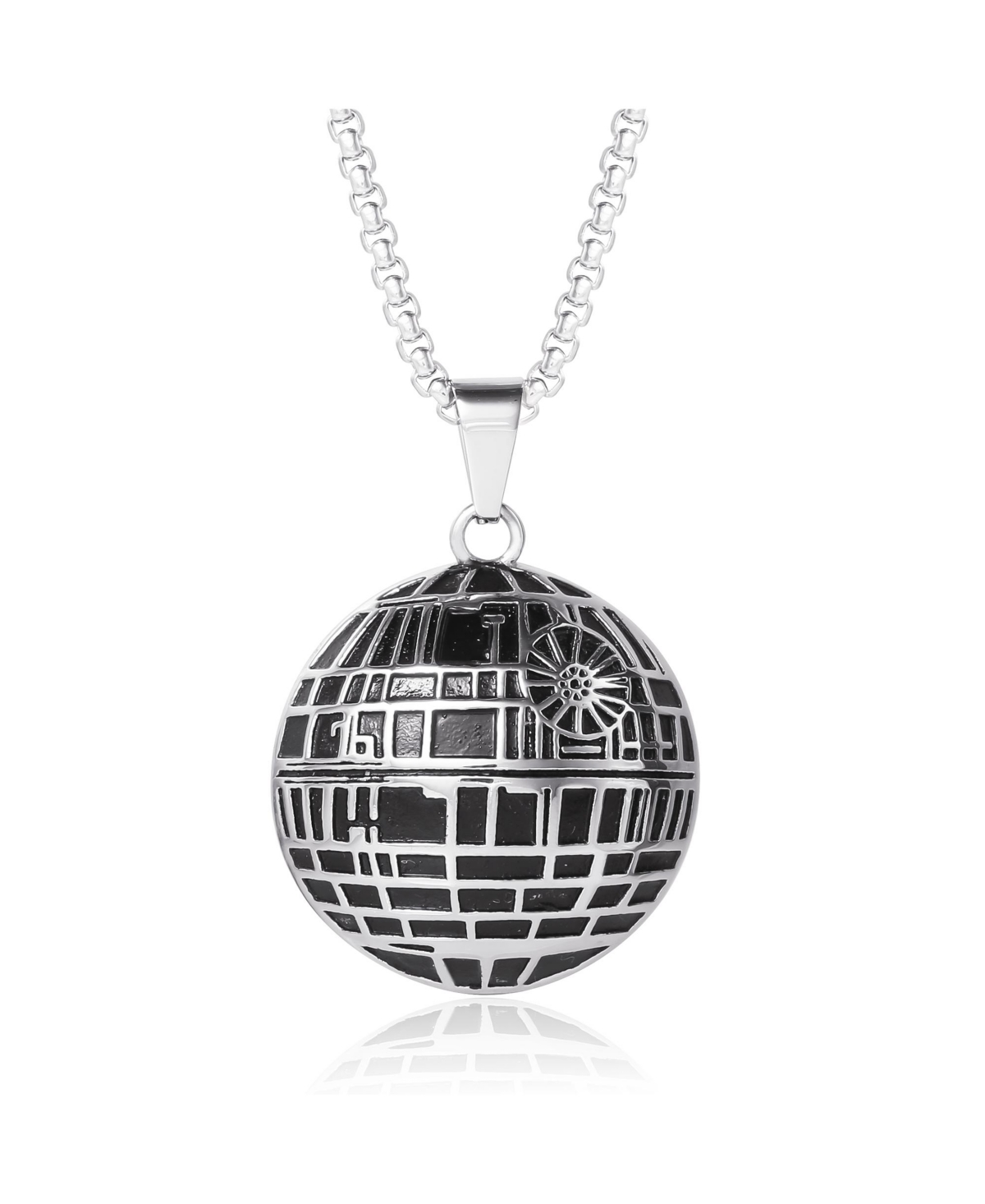 Men's Officially Licensed Death Star Stainless Steel Pendant Necklace, 22" Box Chain - Silver