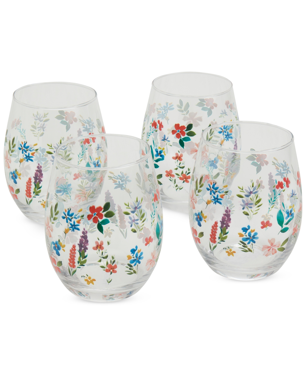 Shop Tabletops Gallery Spring Bliss Stemless Wine Glasses, Set Of 4 In Multi