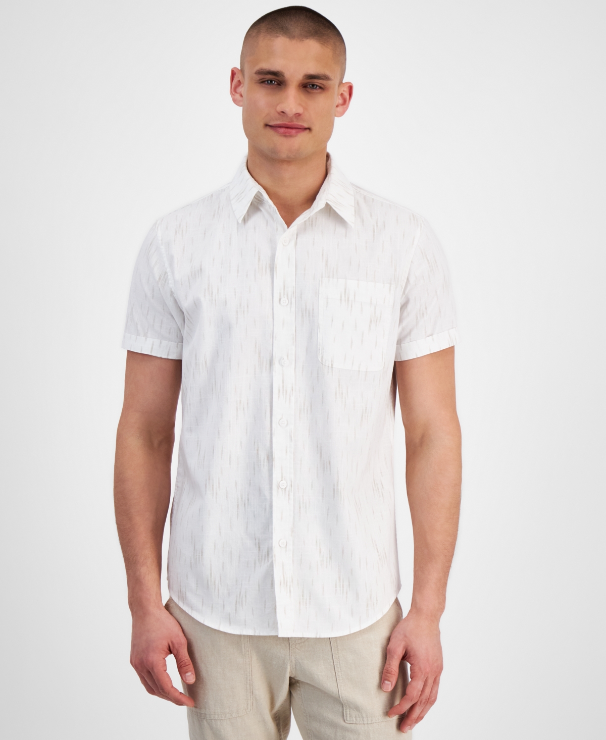 Men's Earl Regular-Fit Ikat Button-Down Shirt, Created for Macy's - Bright White