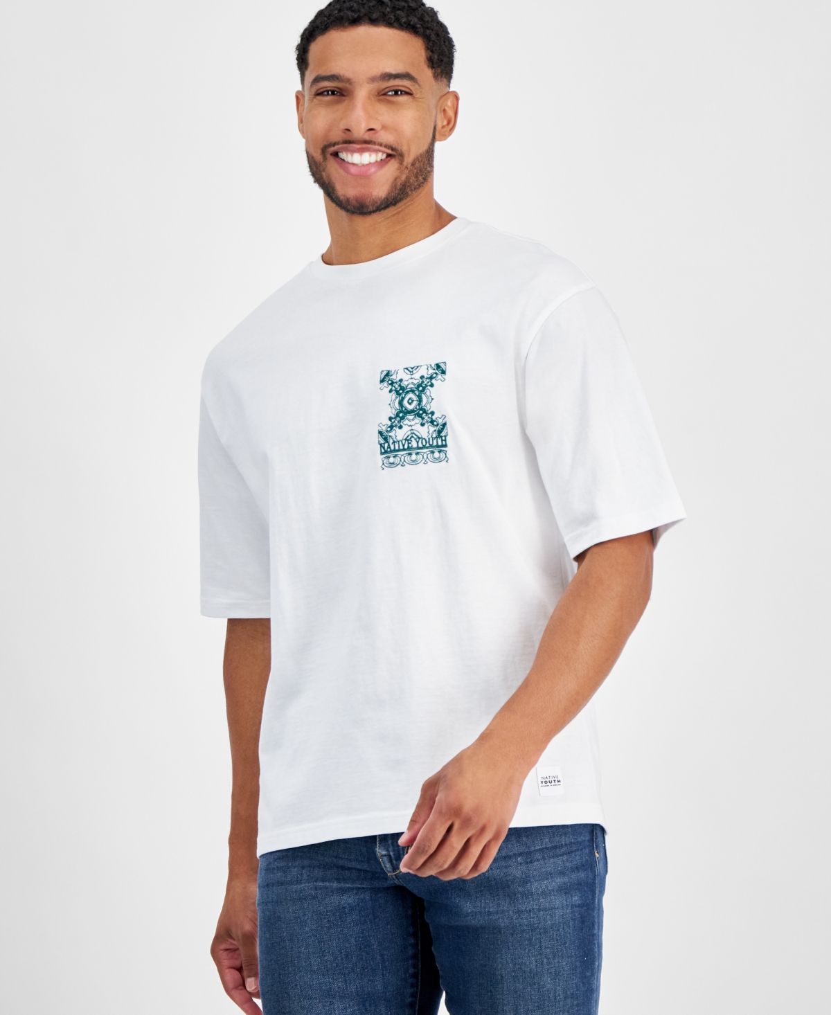 Native Youth Men's Relaxed-fit Logo Embroidered T-shirt In White