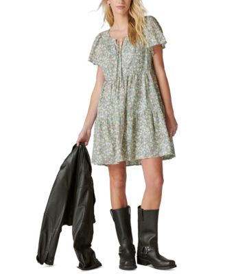Lucky Brand - Women's Cotton Floral-Print Tiered Mini Dress