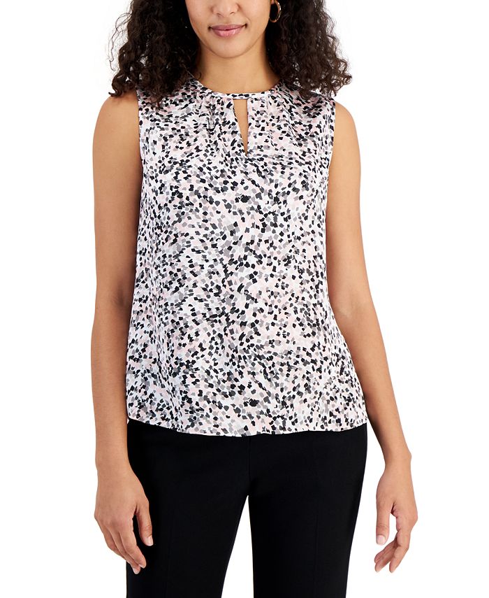 Kasper Petite Printed Sleeveless CutOut Blouse Macy's