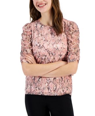 Anne Klein - Women's Abstract-Print Puffed-Sleeve Top