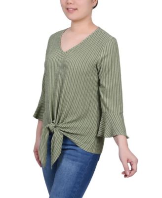 Petite 3/4 Bell Sleeve Textured Knit Top