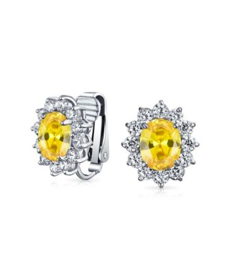Classic Cubic Zirconia CZ Halo Crown Oval Stud Clip On Earrings Non Pierced Ears