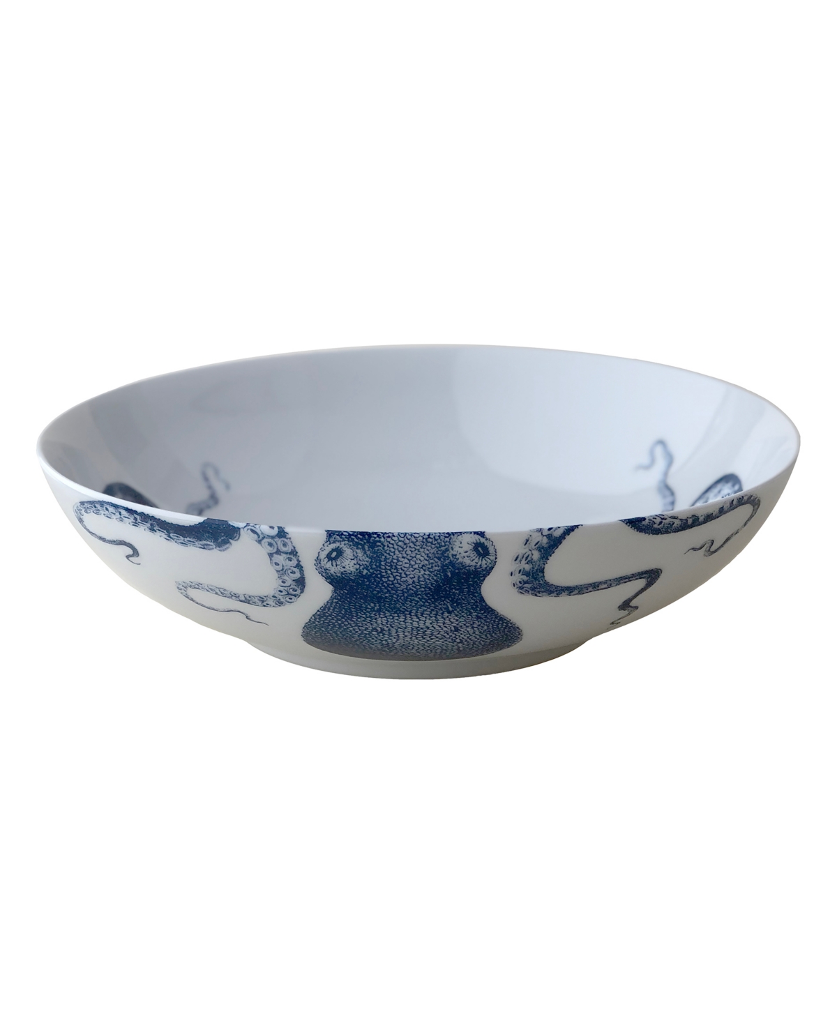 Caskata Lucy Octopus Wide Serving Bowl In Blue On White