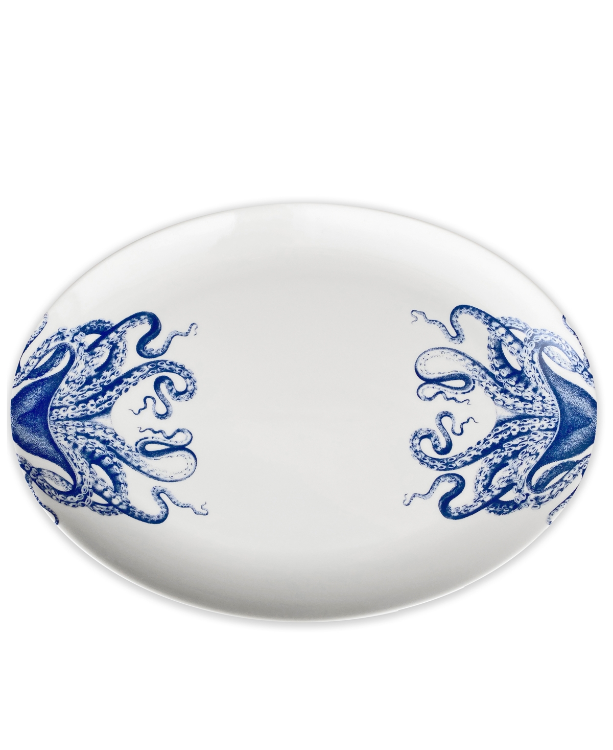 Caskata Lucy Octopus Medium Coupe Oval Platter In Blue On White