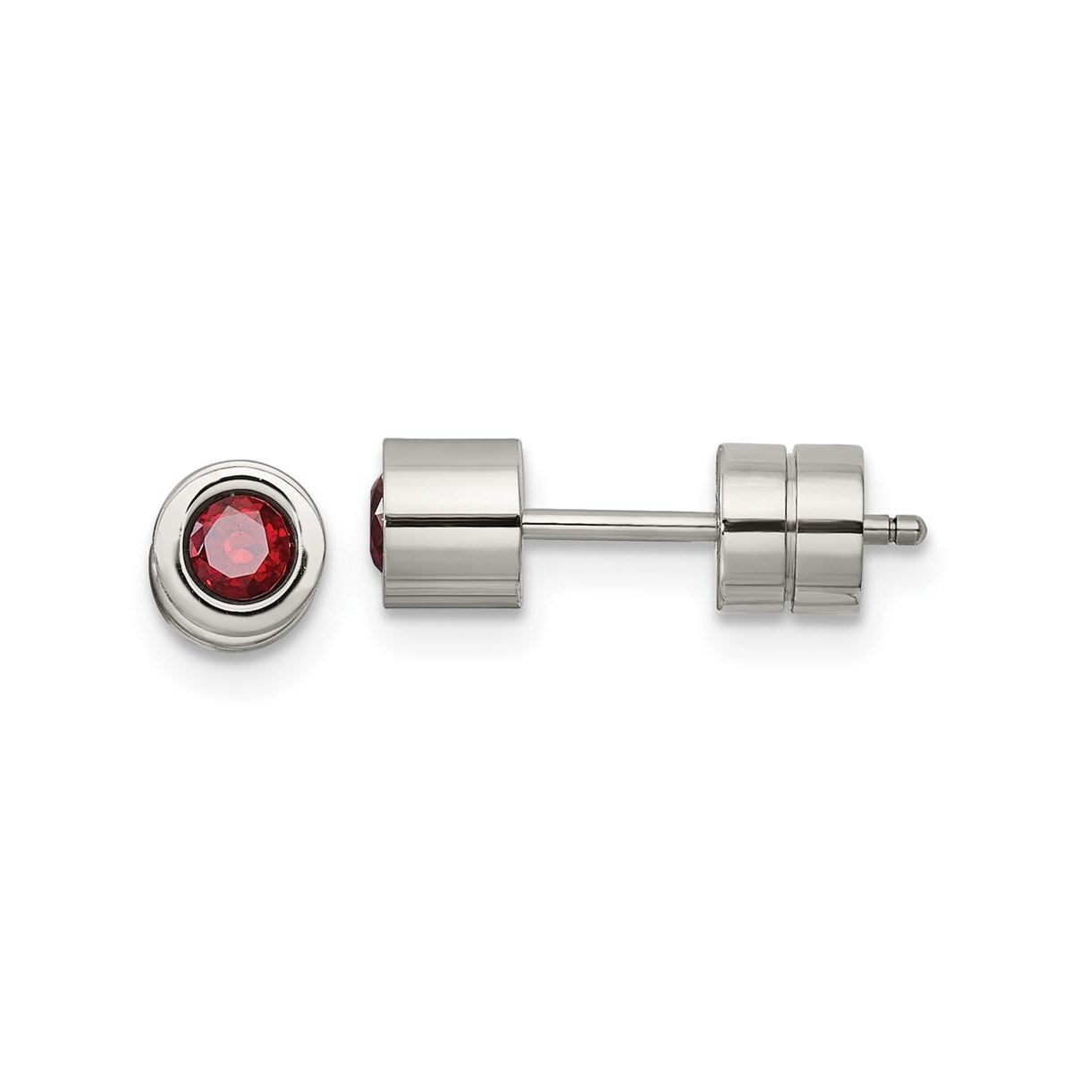 Stainless Steel Polished Red Cz January Earrings - Silver