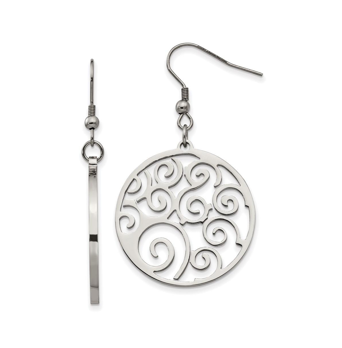 Stainless Steel Polished Fancy Swirl Cut out Dangle Earrings - Silver