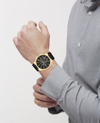 Men's Jackson Black Leather Strap Watch 45mm