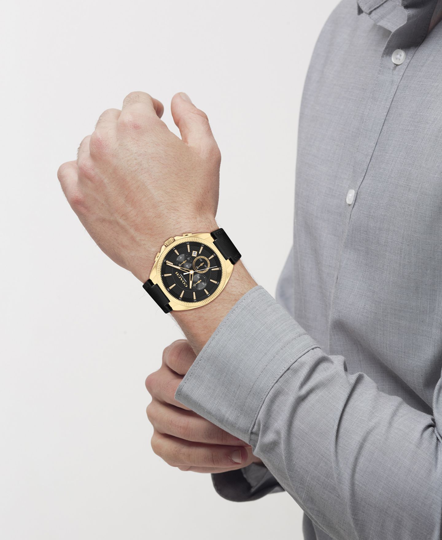 Мужские часы Coach Jackson Black Leather Strap Watch 45mm — фото 5