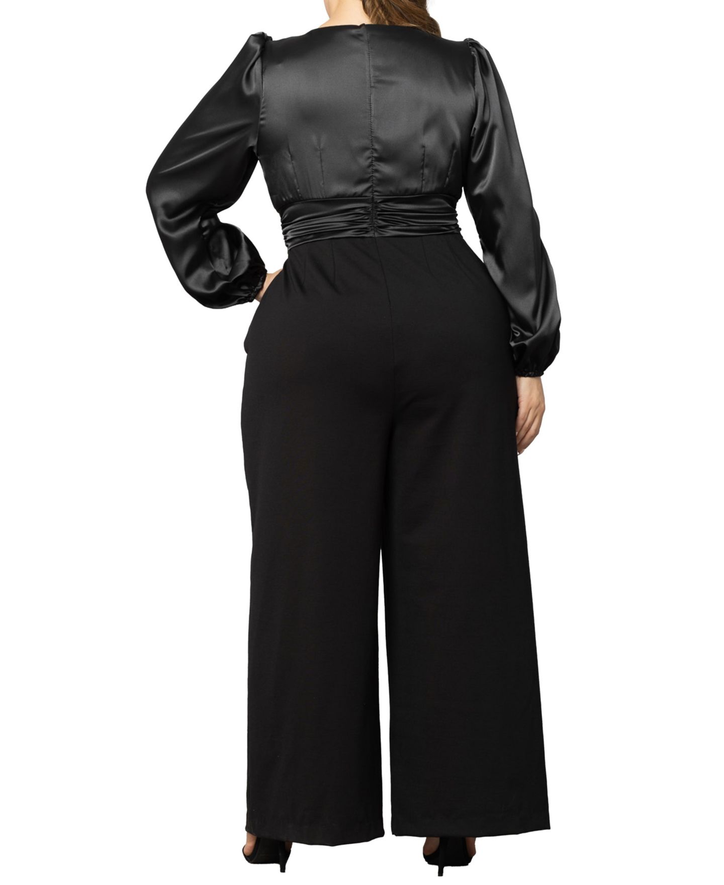 Женский комбинезон Kiyonna Plus Size Refined Satin Wide Leg Jumpsuit, цвет: Чёрный — фото 2