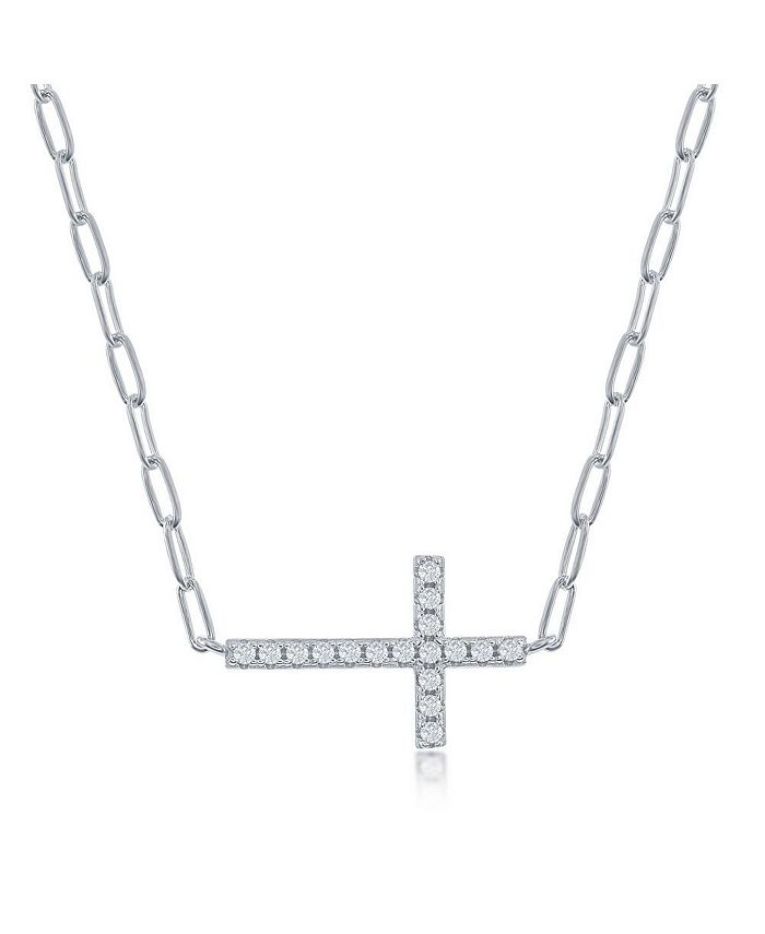 Simona Sterling Silver CZ Sideways Cross Paperclip Necklace Macy s