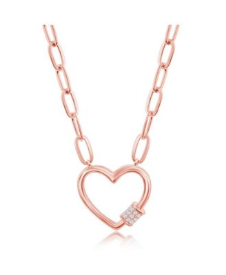 Sterling Silver Gold or Rose Gold Plated over sterling silver CZ Heart Carabiner Paperclip Necklace