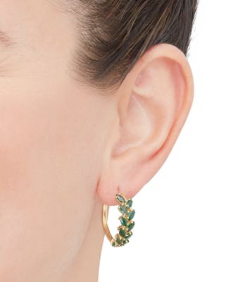 Emerald Marquise-Cut Leaf Design Small Hoop Earrings (4 ct. t.w.) in 14k Gold, 0.67" (Also in Ruby & Sapphire)