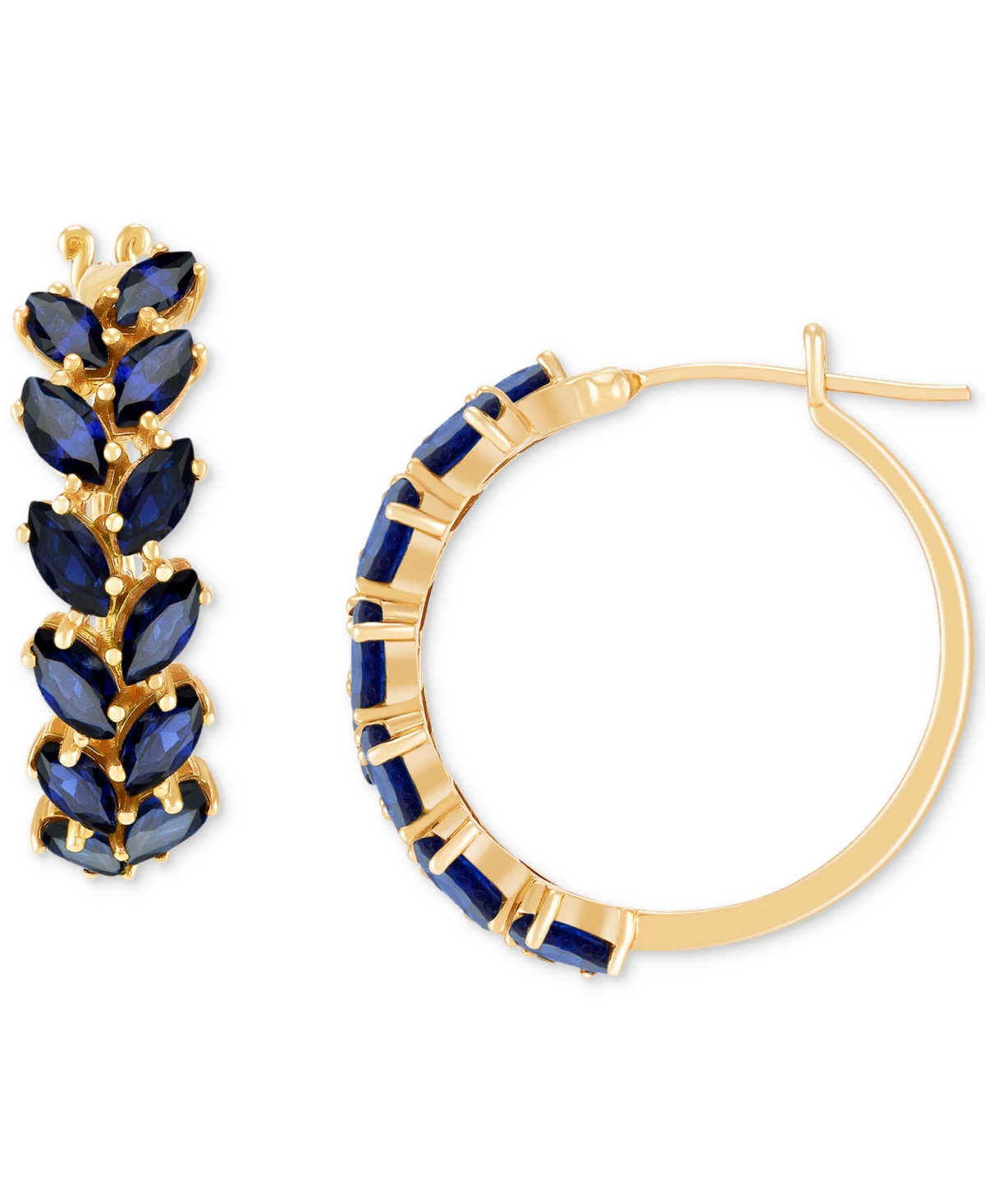 Emerald Marquise-Cut Leaf Design Small Hoop Earrings (4 ct. t.w.) in 14k Gold, (Also in Ruby & - Sapphire