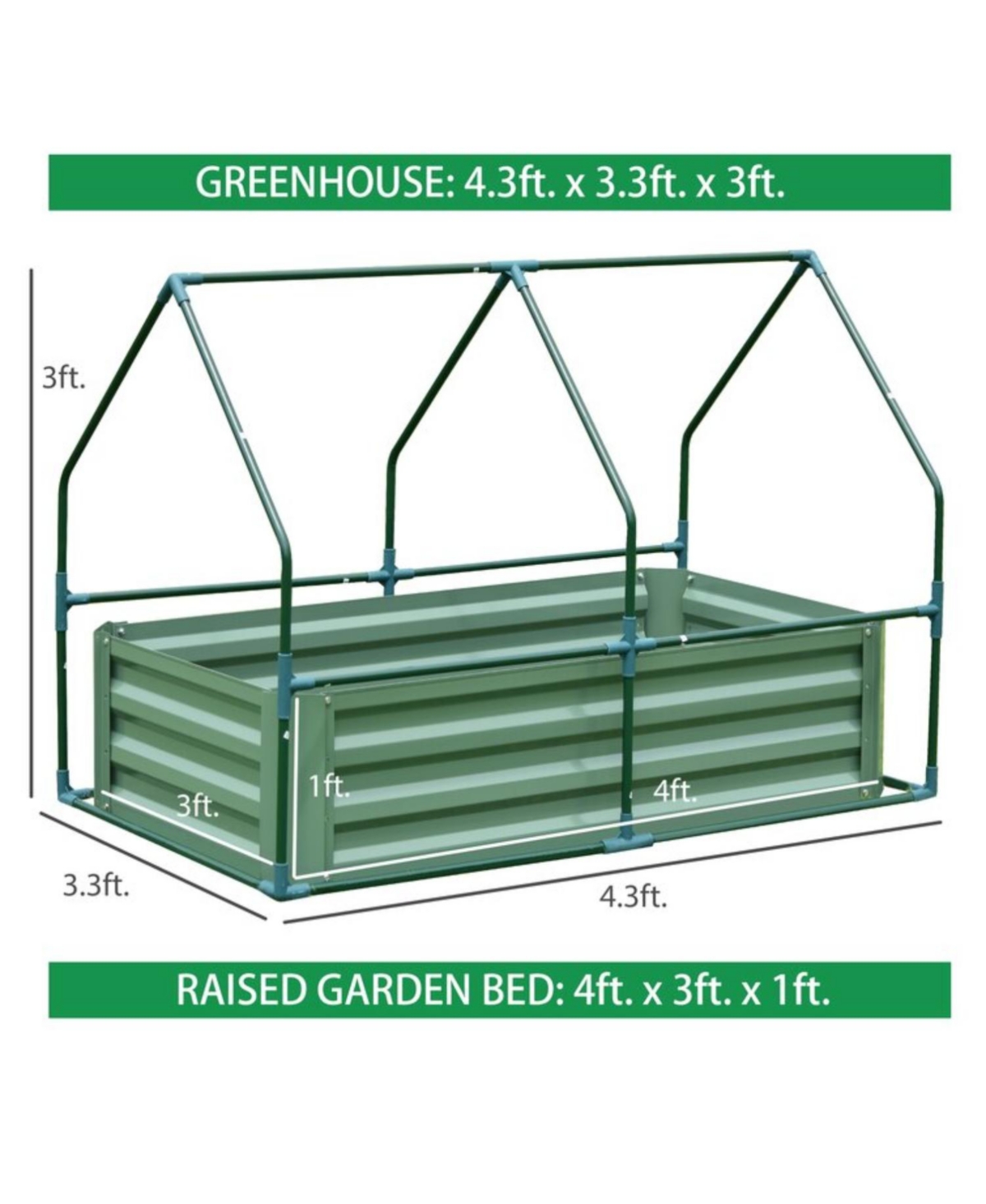 Aoodor Aoodor-4.3ftx3.3ftx3ft Raised Garden Bed for Patio Ourdoor Yard