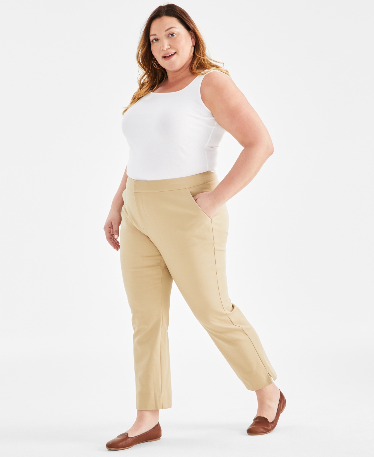 Style & Co Plus Size Mid-rise Straight Leg Pants, Created For Macy's In Travertine Tile