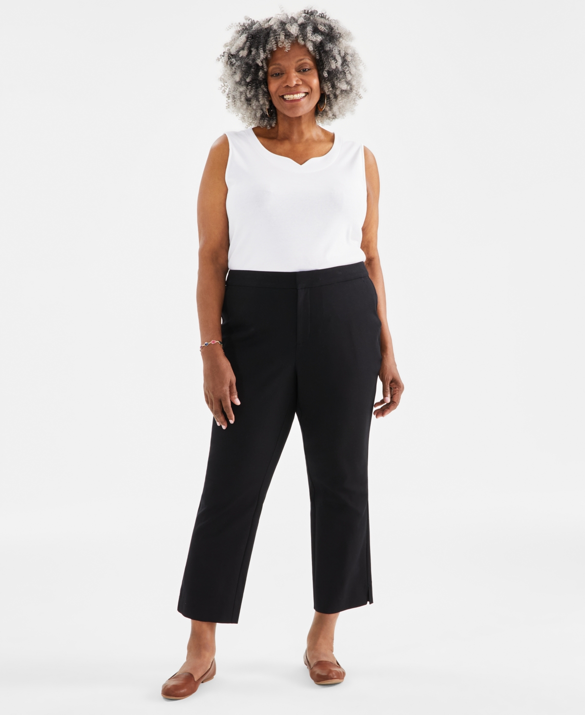Plus Size Mid-Rise Straight Leg Pants, Created for Macy's - Travertine Tile
