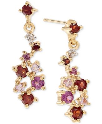 Macy's - Multi-Gemstone Cluster Drop Earrings (5/8 ct. t.w.) in 14k Gold-Plated Sterling Silver