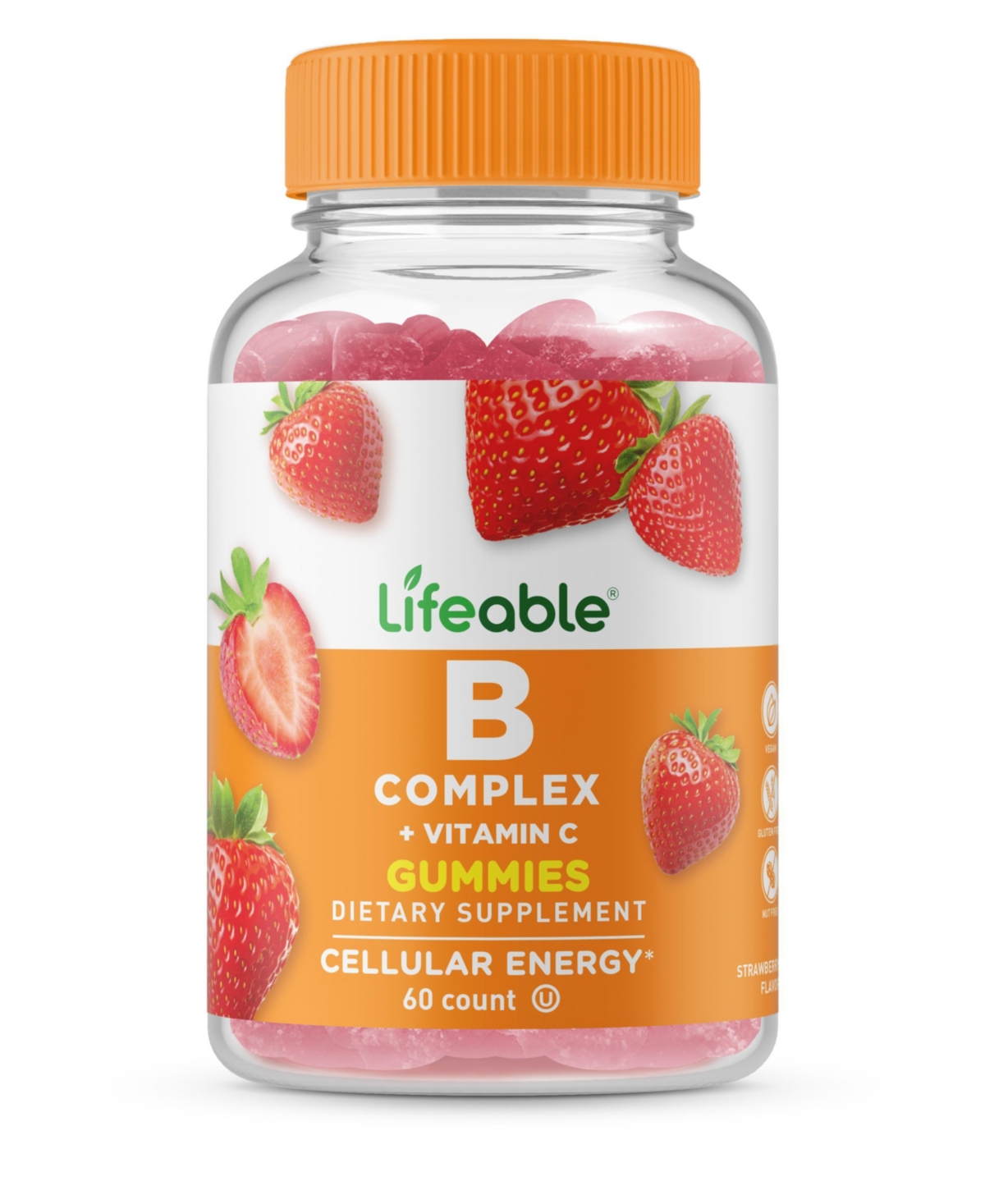 Vitamin B Complex with Vitamin C Gummies - Energy, Nervous System - Great Tasting Natural Flavor, Dietary Supplement Vitamins - 60 Gummies -