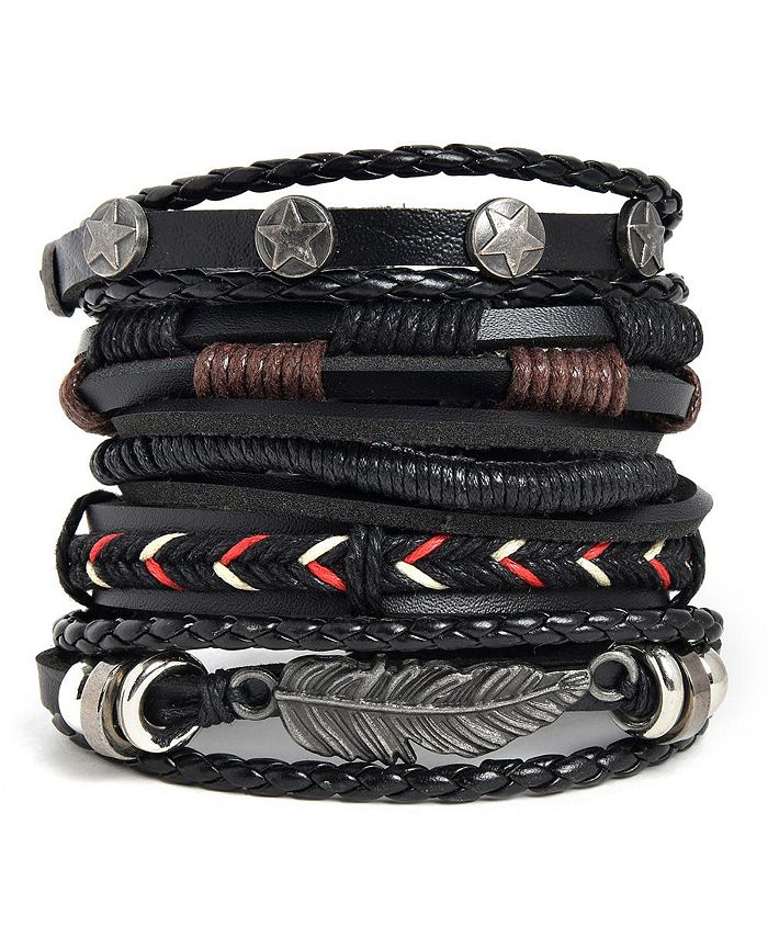 SOHI Women's Black Boho Leather Stack Bracelet - Macy's