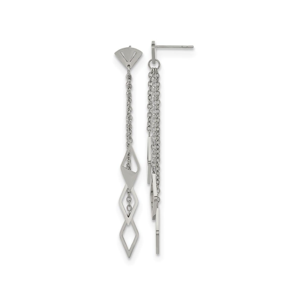 Stainless Steel Polished Multi Chain Dangle Earrings - Silver