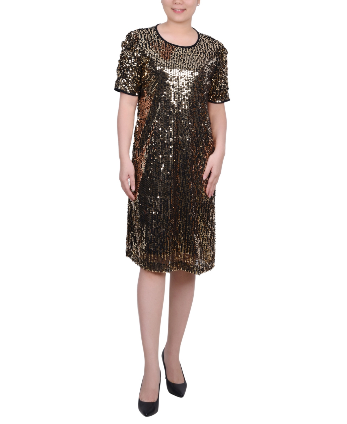 Ny Collection Women's Short Sleeve Sequined Sheath Dress In Gold