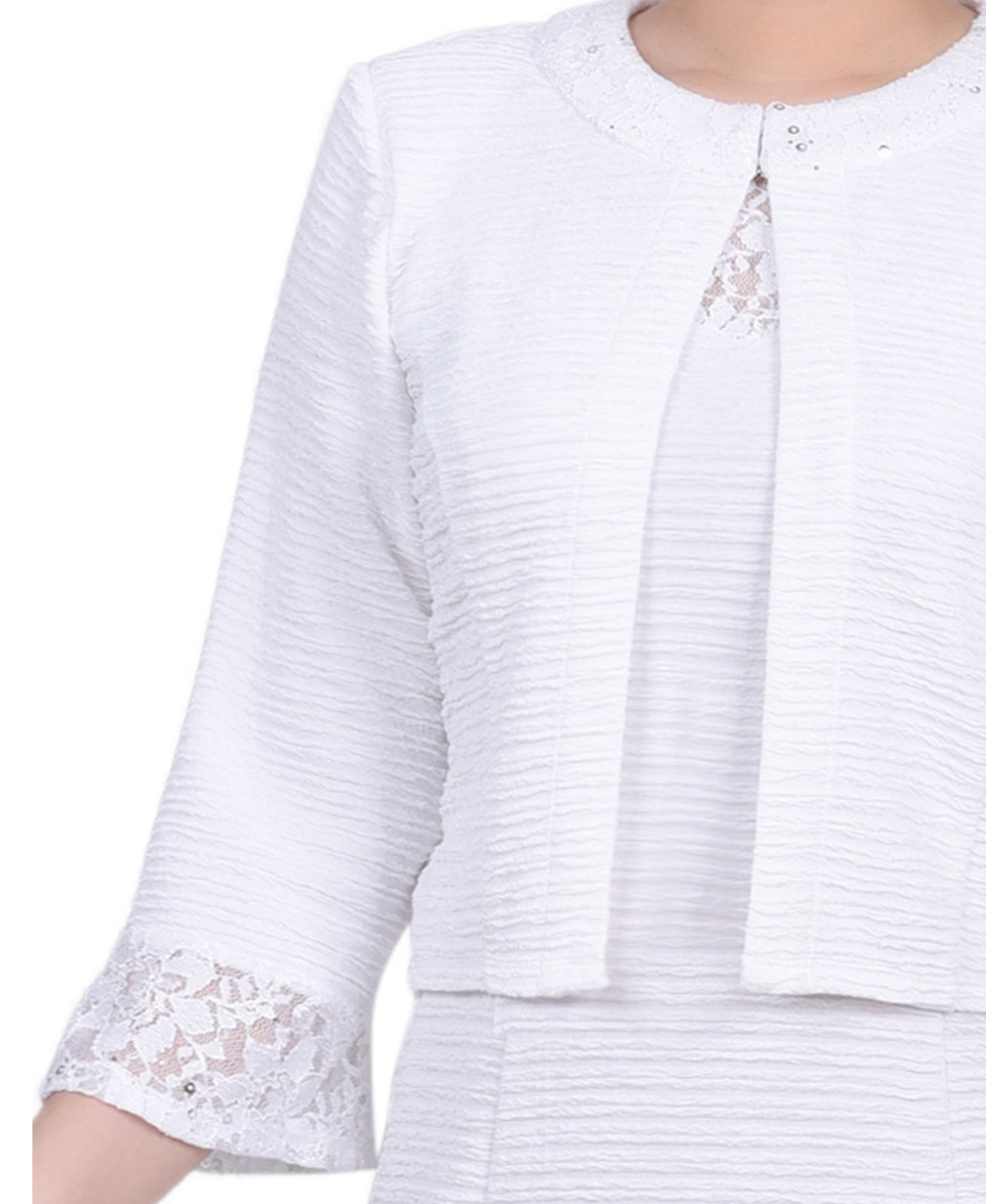 Petite Two Piece Novelty Knit and Lace Dress Set