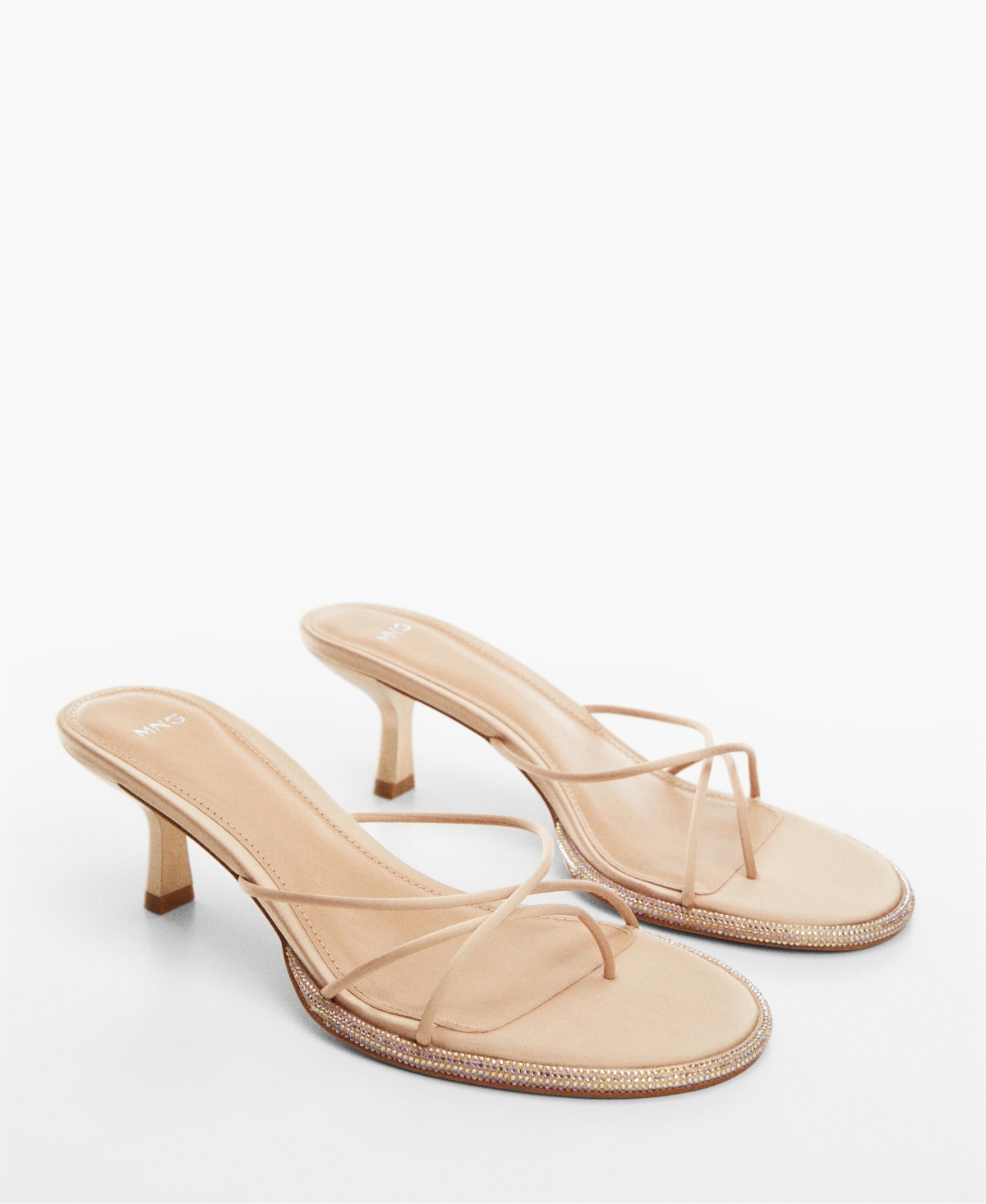 Mango Women's Rhinestone Detail Heeled Sandals In Nude