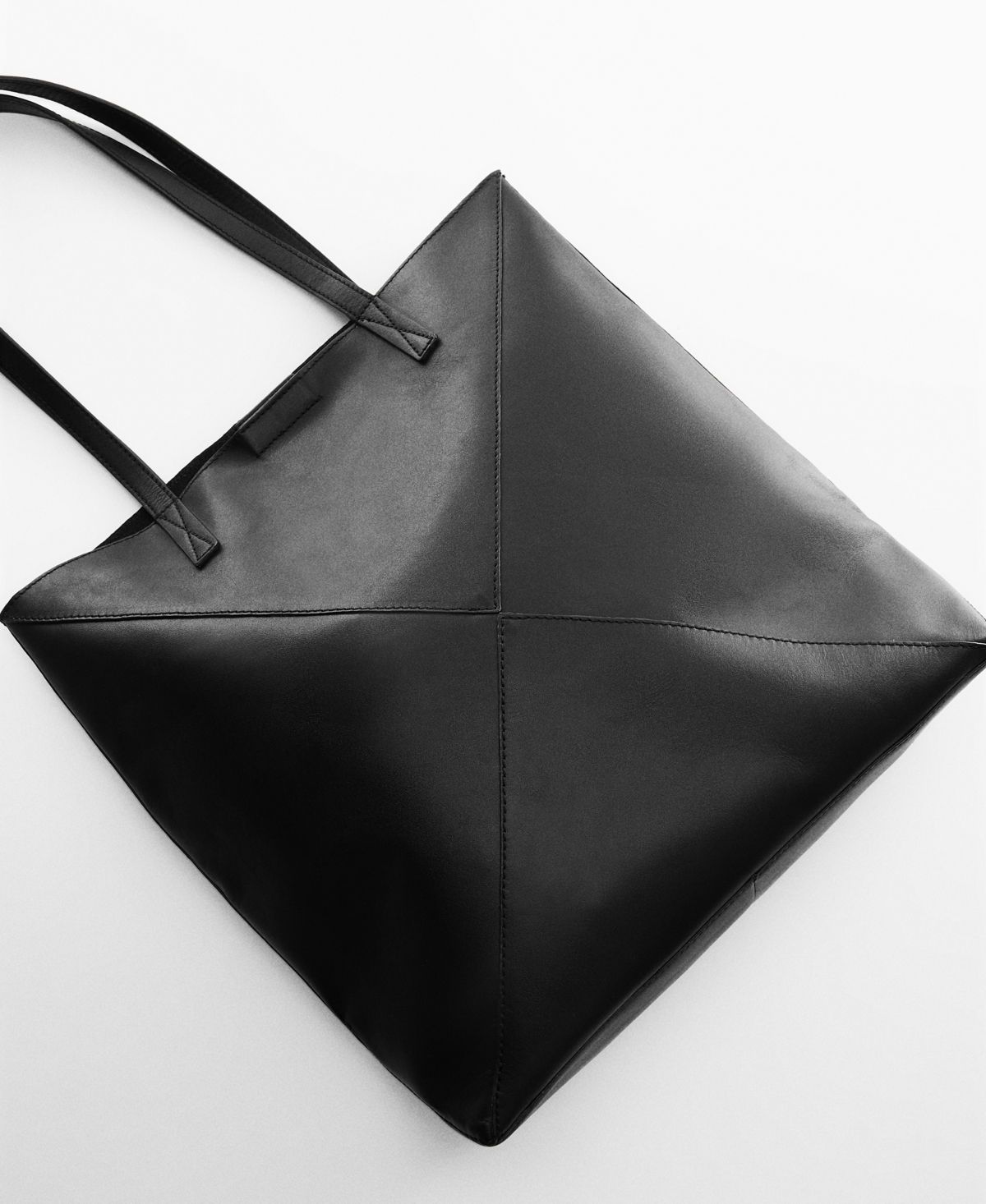 Shop Mango Women's Leather Shopper Bag In Black